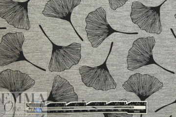 ginkgo on gray bamboo/spandex jersey - Oeko-Tex cert. .5 yds