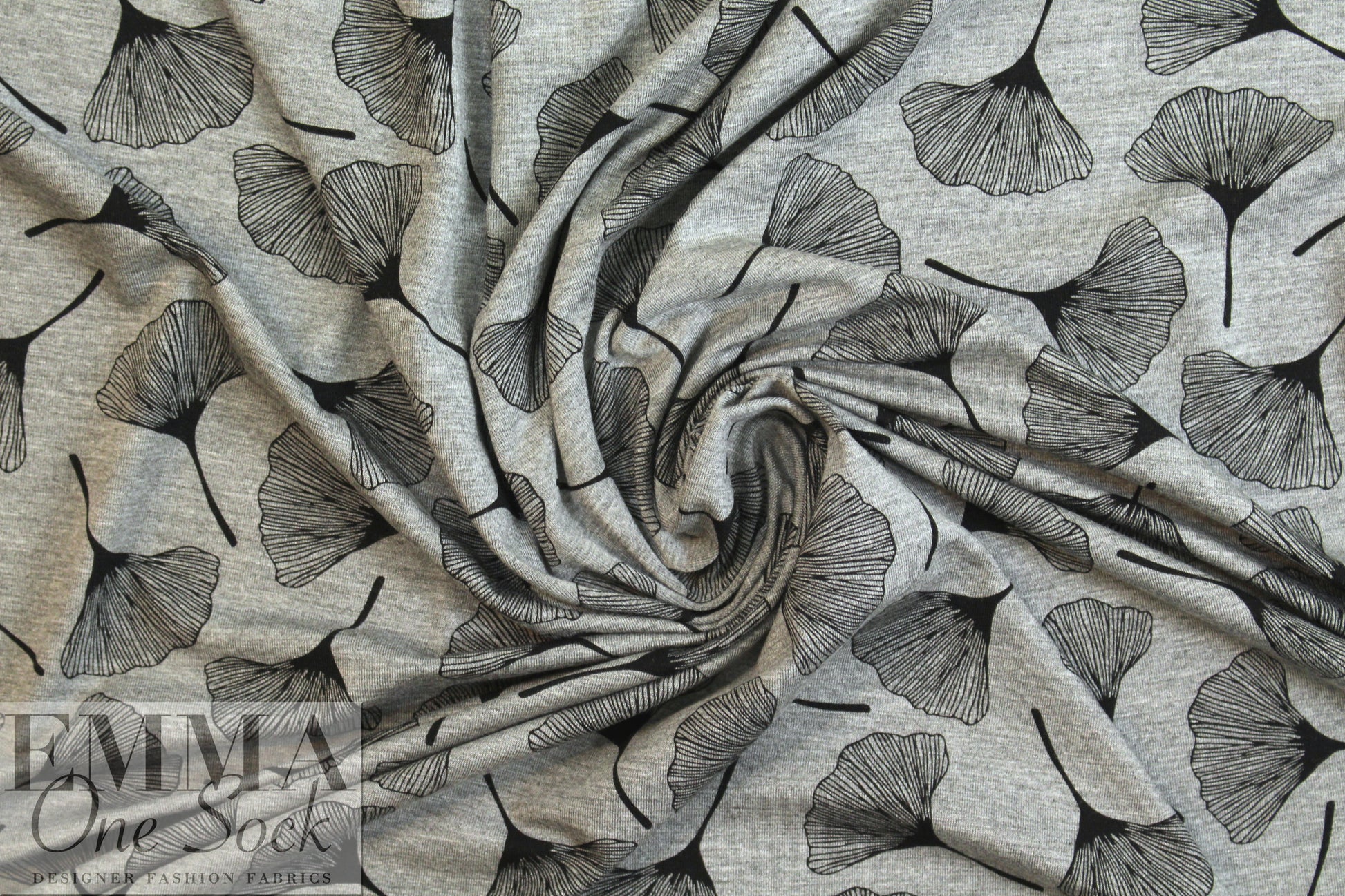 ginkgo on gray bamboo/spandex jersey - Oeko-Tex cert.