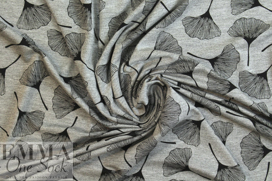 ginkgo on gray bamboo/spandex jersey - Oeko-Tex cert. .5 yds