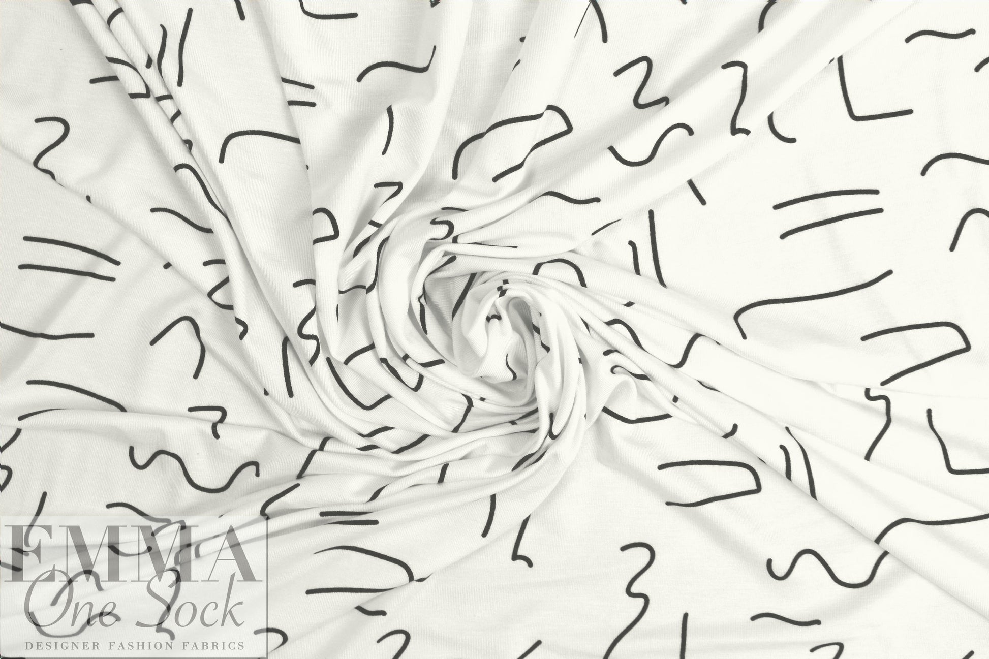squiggles on white bamboo/spandex jersey - Oeko-Tex cert.