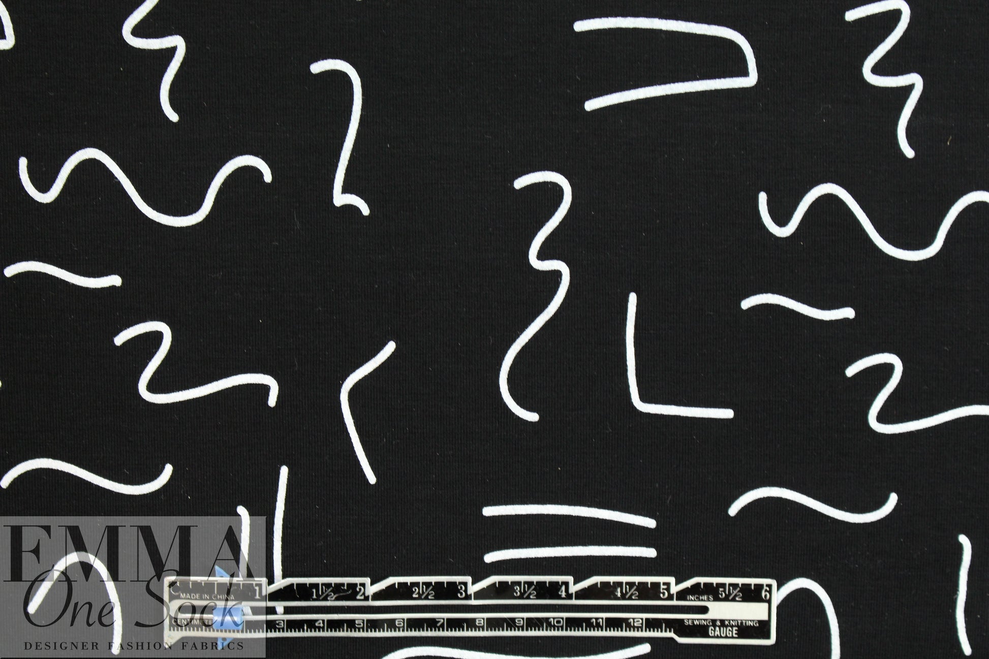 squiggles on black bamboo/spandex jersey - Oeko-Tex cert.