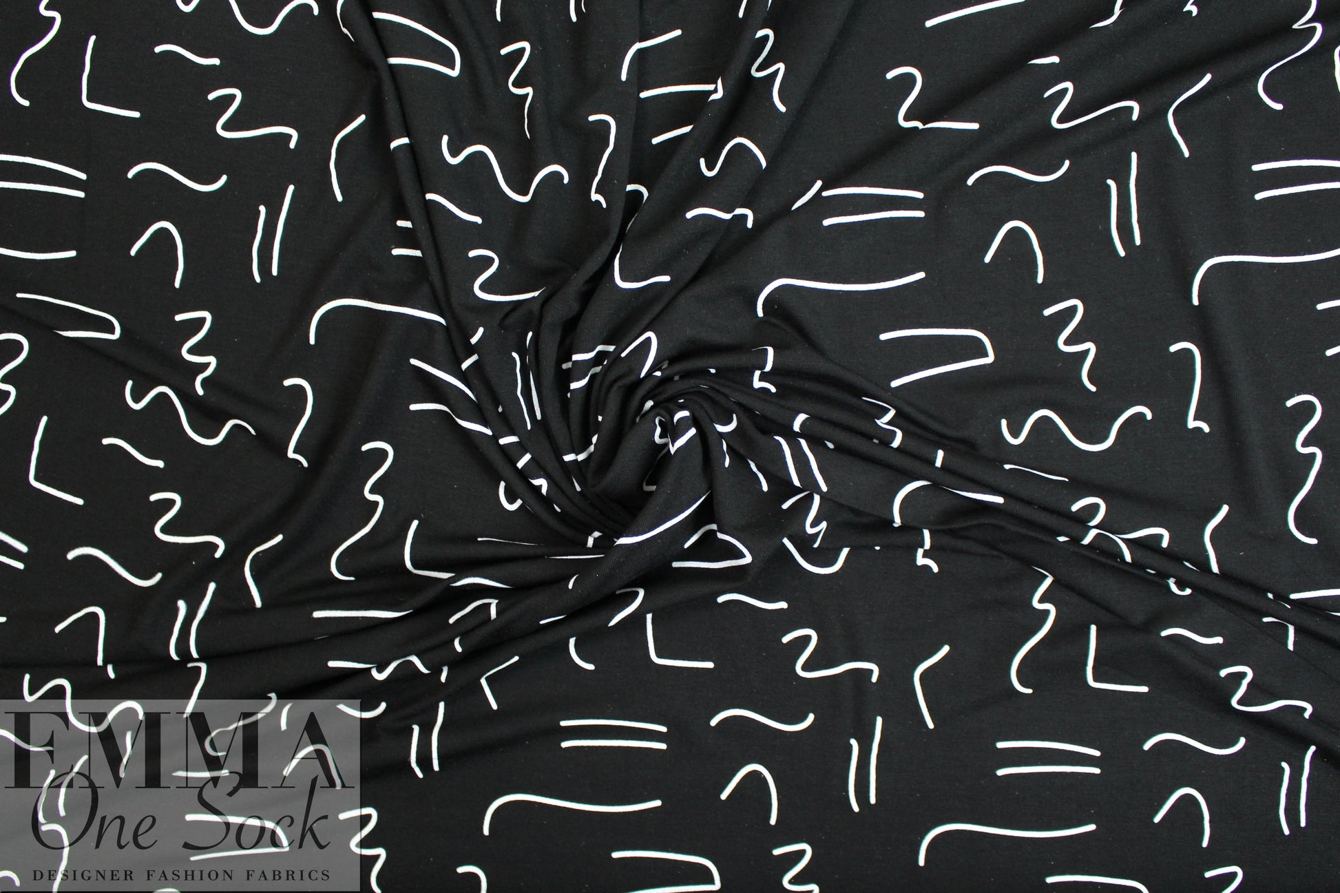 squiggles on black bamboo/spandex jersey - Oeko-Tex cert. 1.75 yds