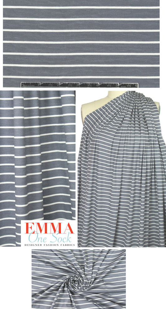 gray with white stripes bamboo/spandex jersey *FLAW* .75 yds