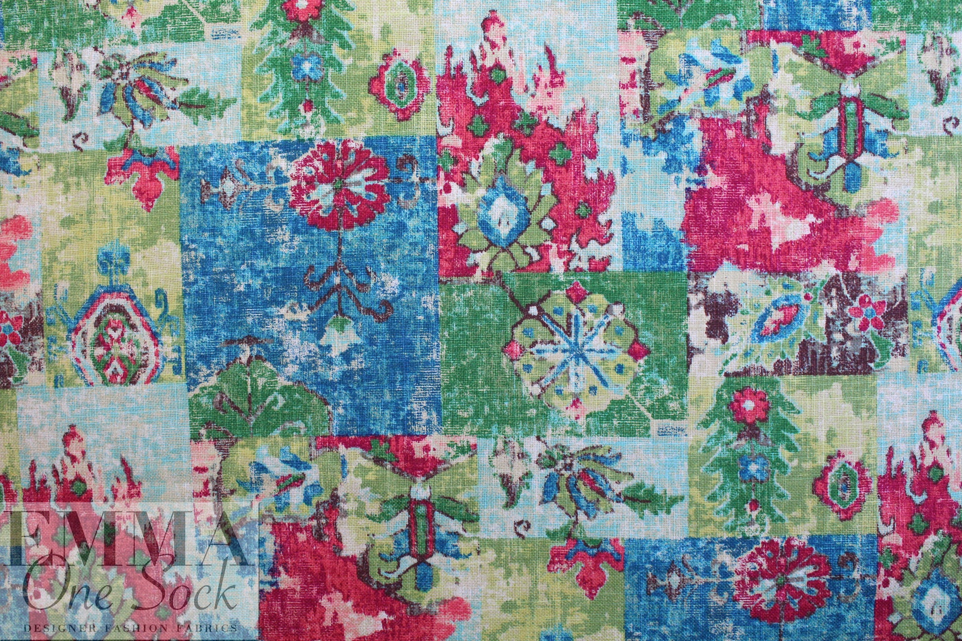 NY designer 'weathered' boho montage cotton woven