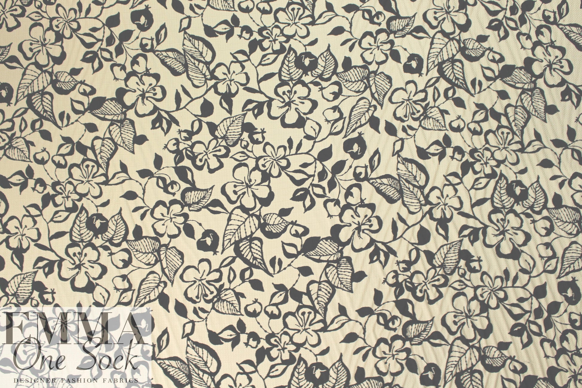 Italian floral overprinted basketweave - black/natural