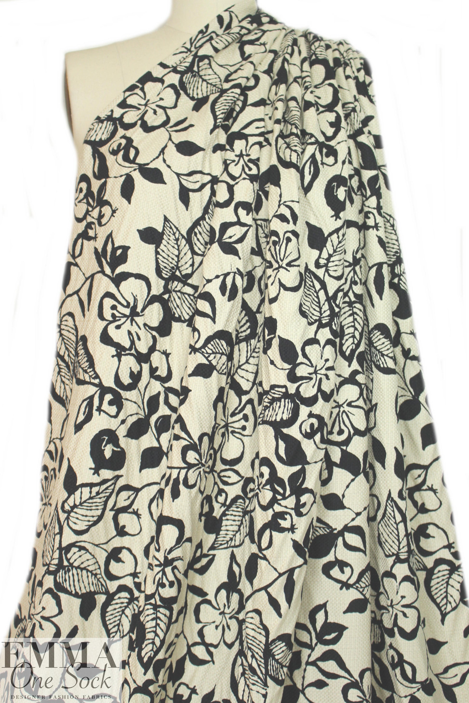 Italian floral overprinted basketweave - black/natural