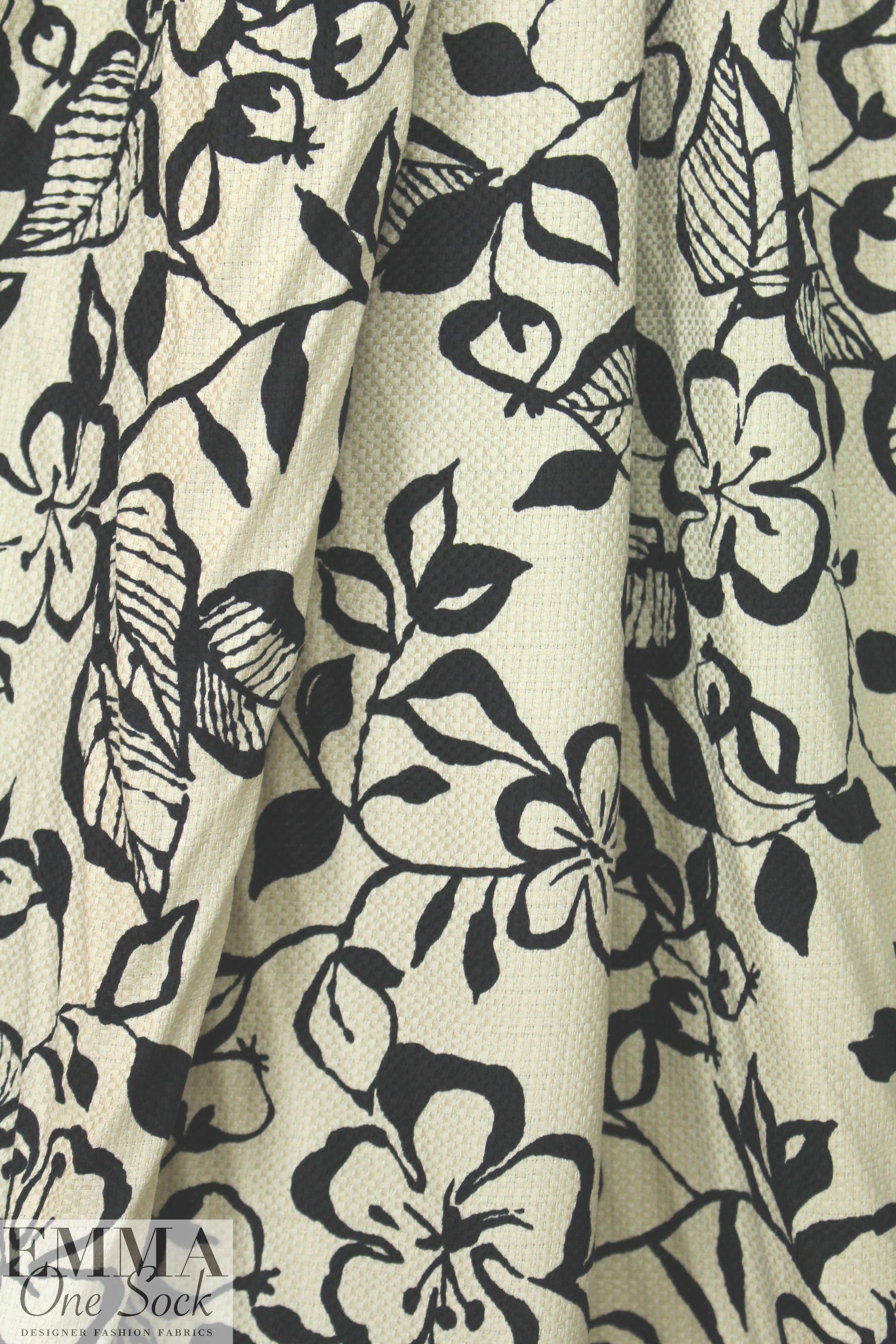 Italian floral overprinted basketweave - black/natural 2.25 yd