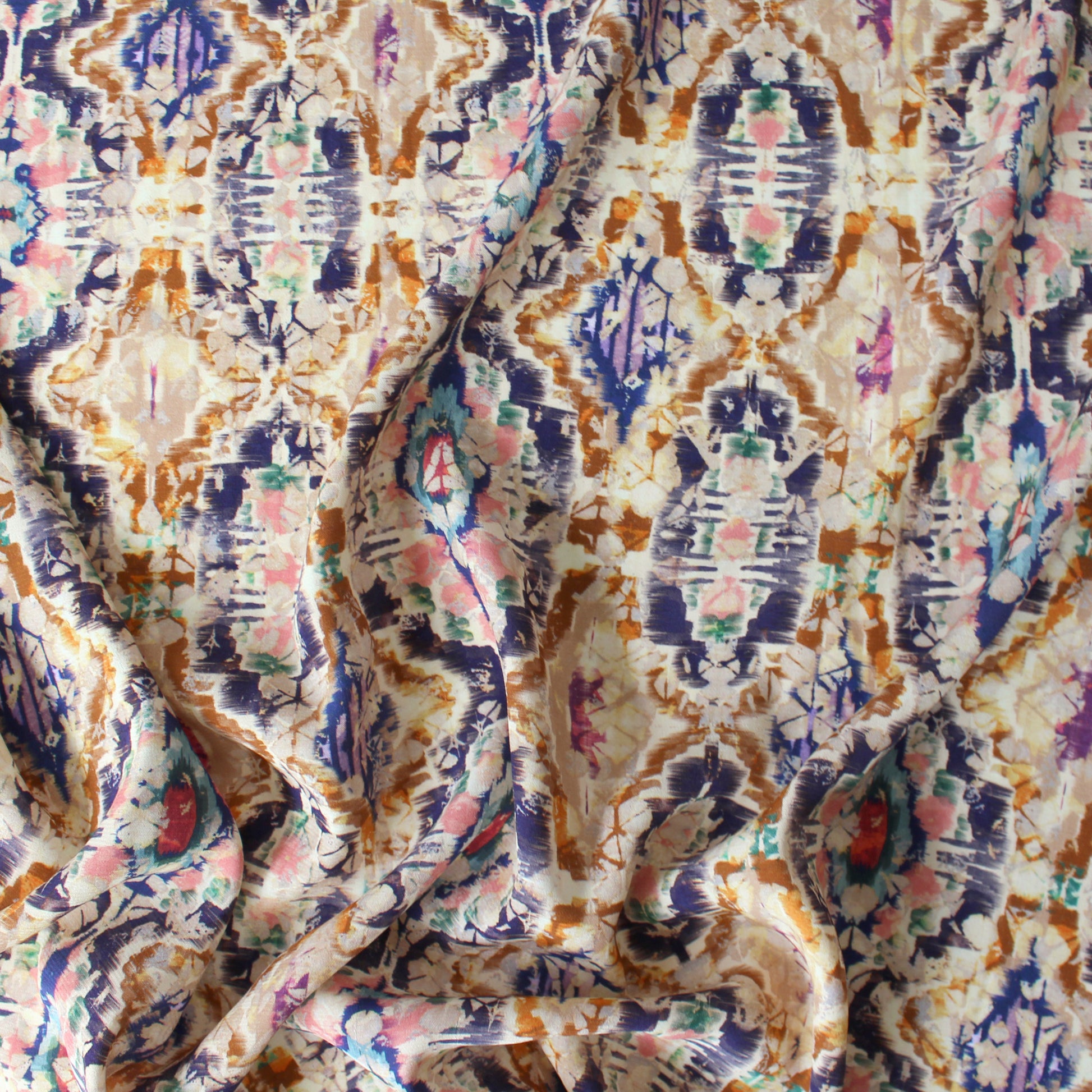Italian 'boho ikat' viscose crepe woven