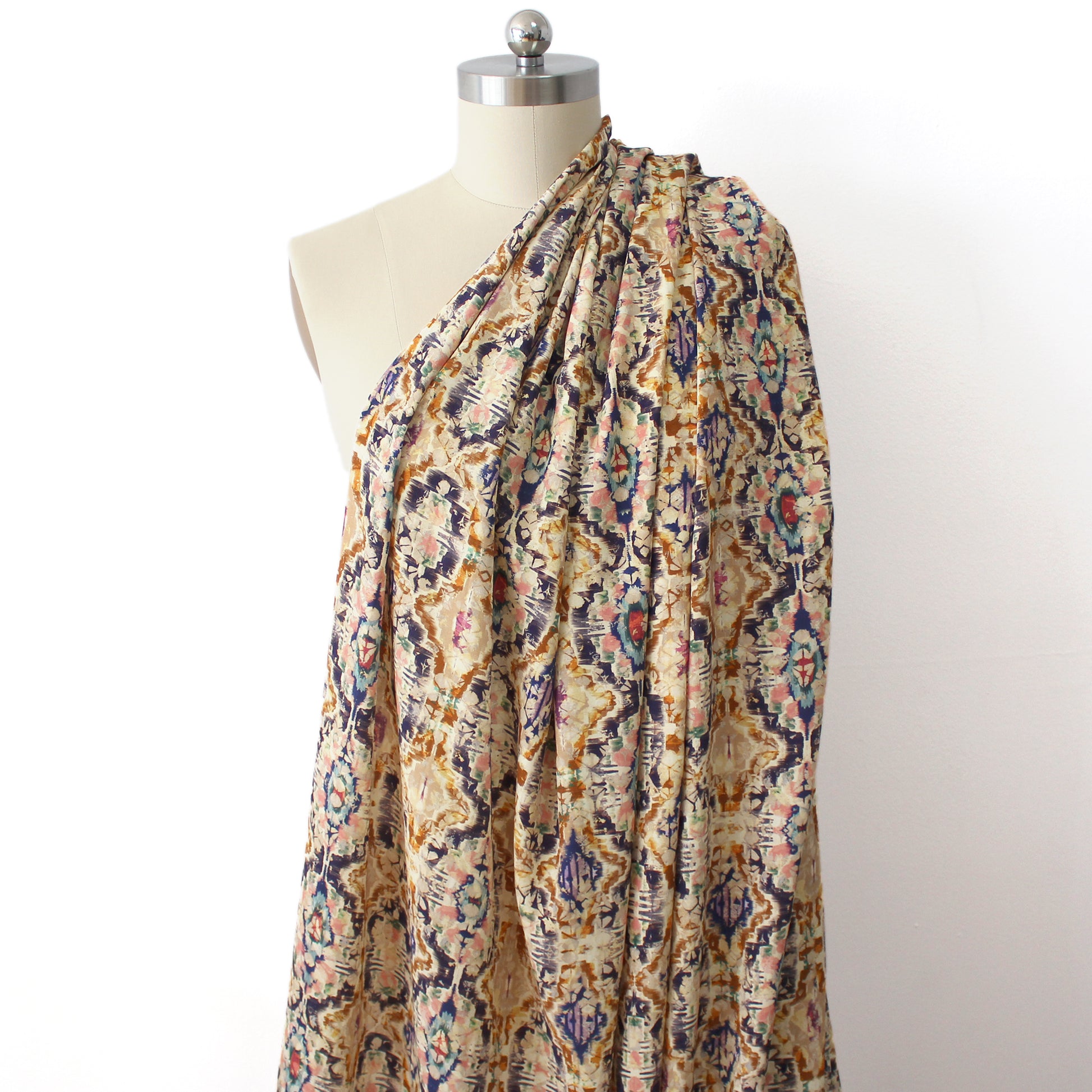 Italian 'boho ikat' viscose crepe woven
