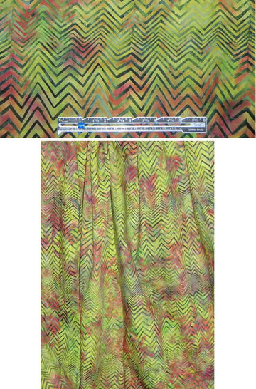 Bali hand-painted batik - green/rust chevron