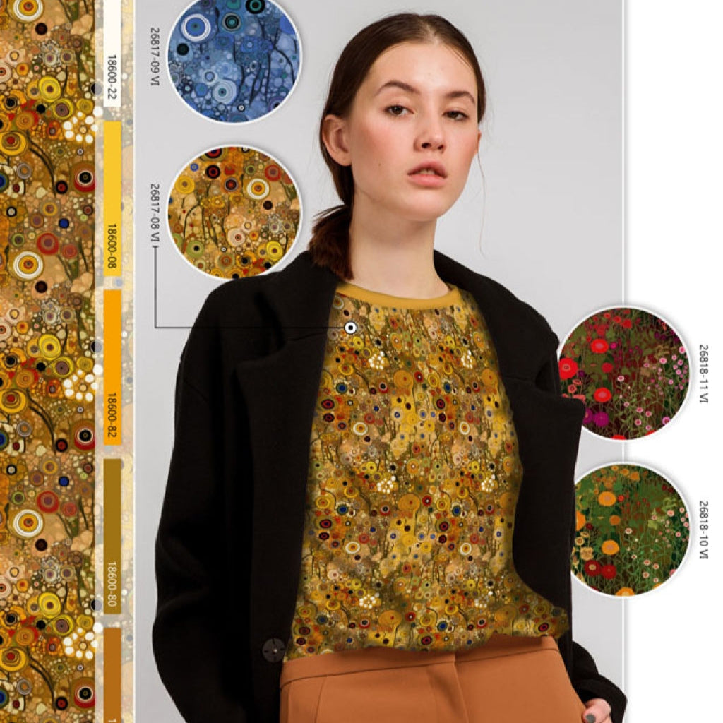 Dutch digital 'Klimt study' viscose knit, Oeko-Tex cert. - blue