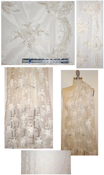 Claire Pettib0ne double scallop beaded bridal mesh lace 1.75 yds