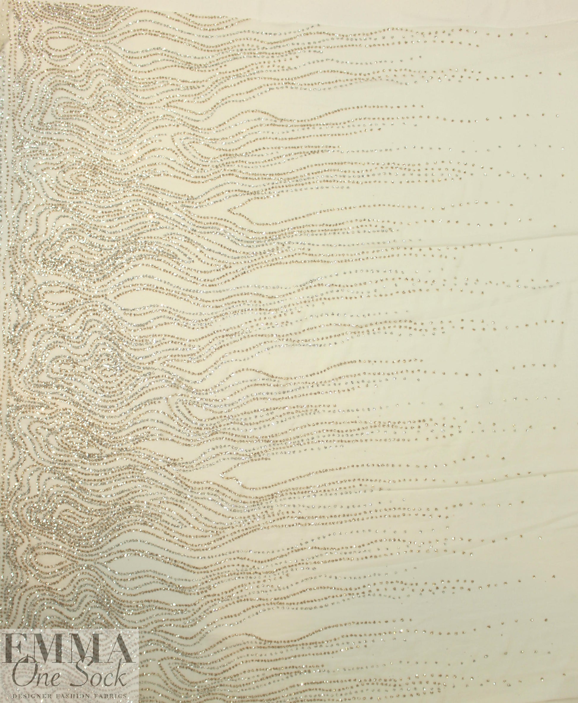 Italian sequinned border fancy silk crinkle chiffon