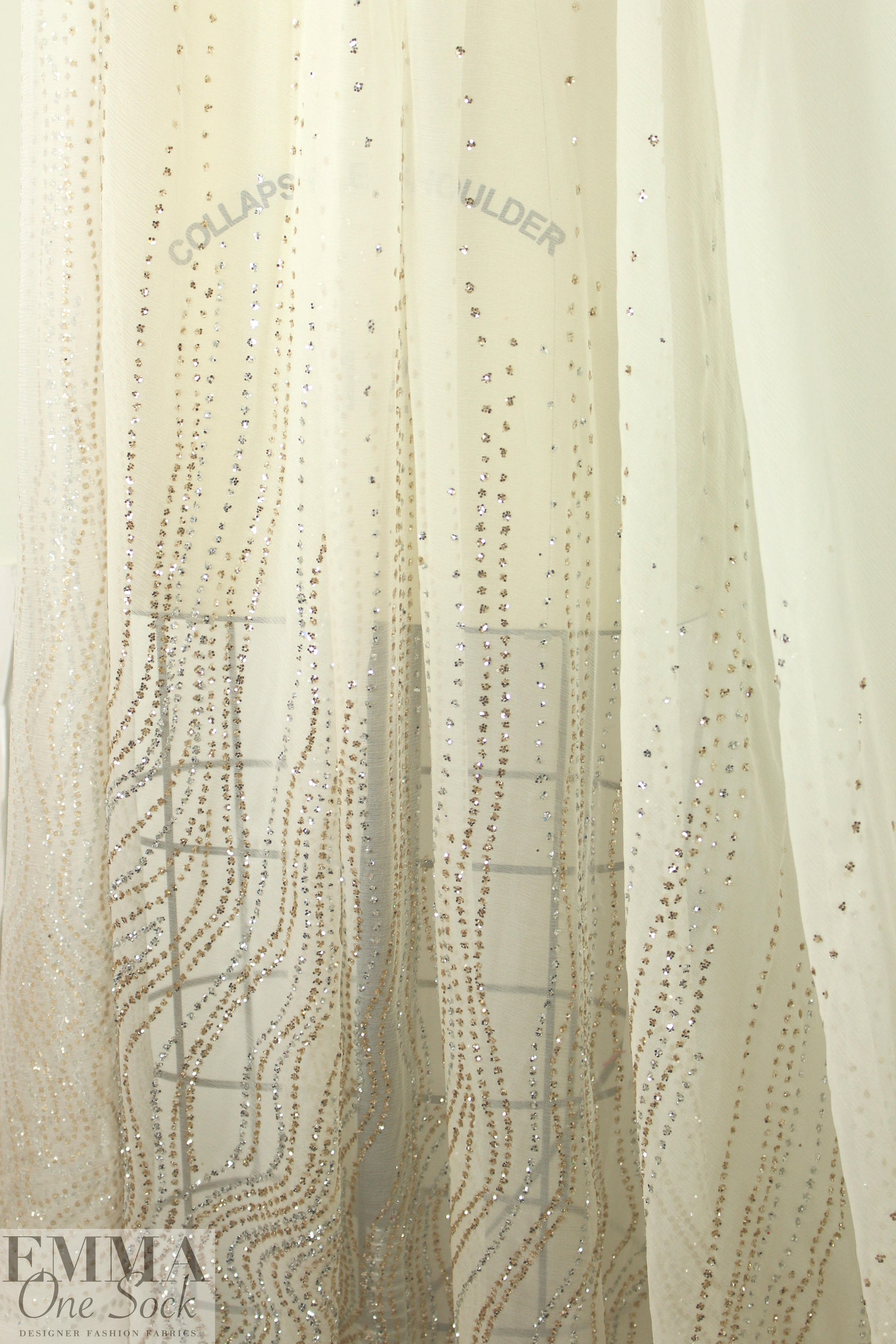 Italian sequinned border fancy silk crinkle chiffon