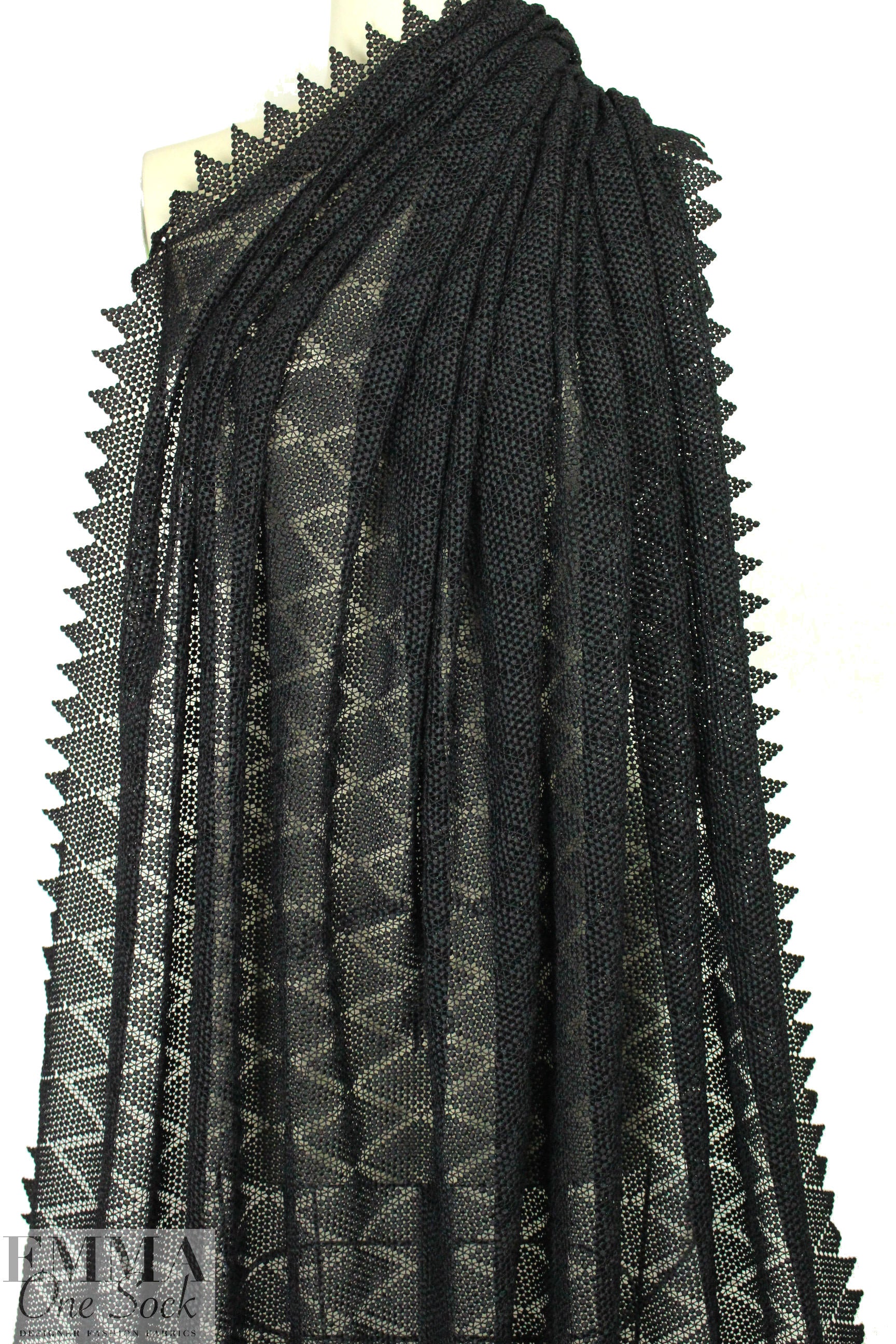 famous designer black diamond bead guipure lace