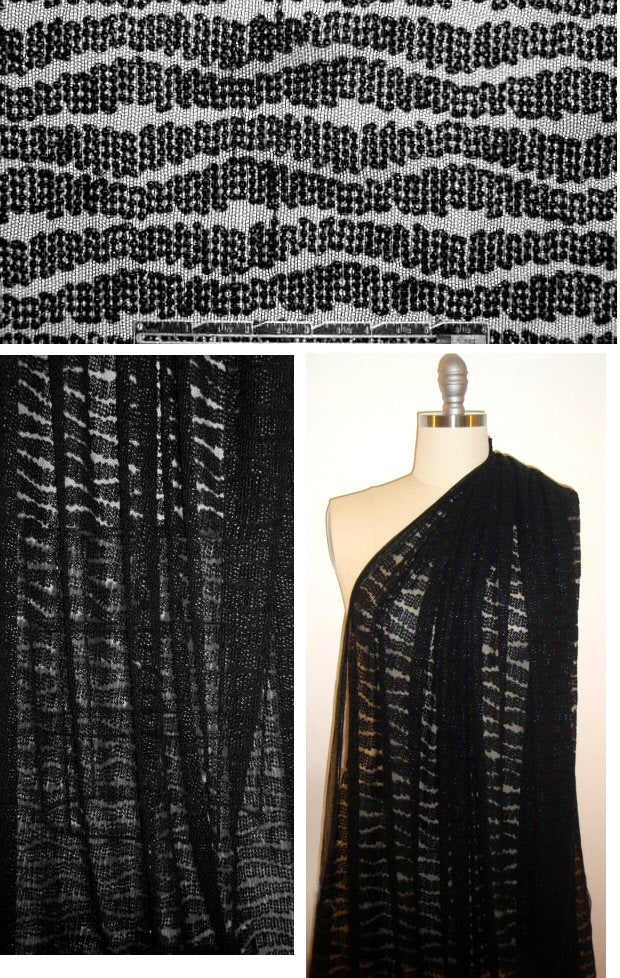 David Meister wavy design beaded netting - black 1.66 yds