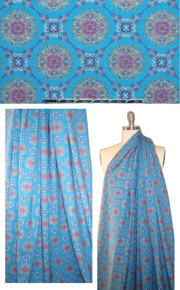 Bedhe@d blue/purple medallion COTTON/lycra knit 2 yd
