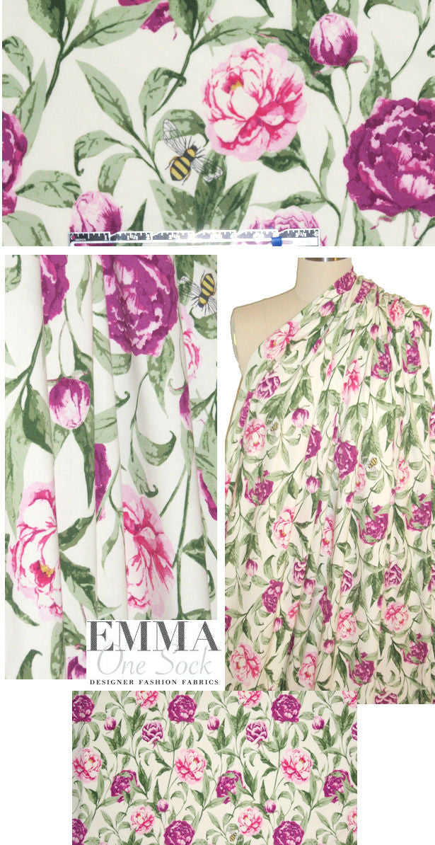 Bedhe@d 'carnations and bees' COTTON/lycra knit