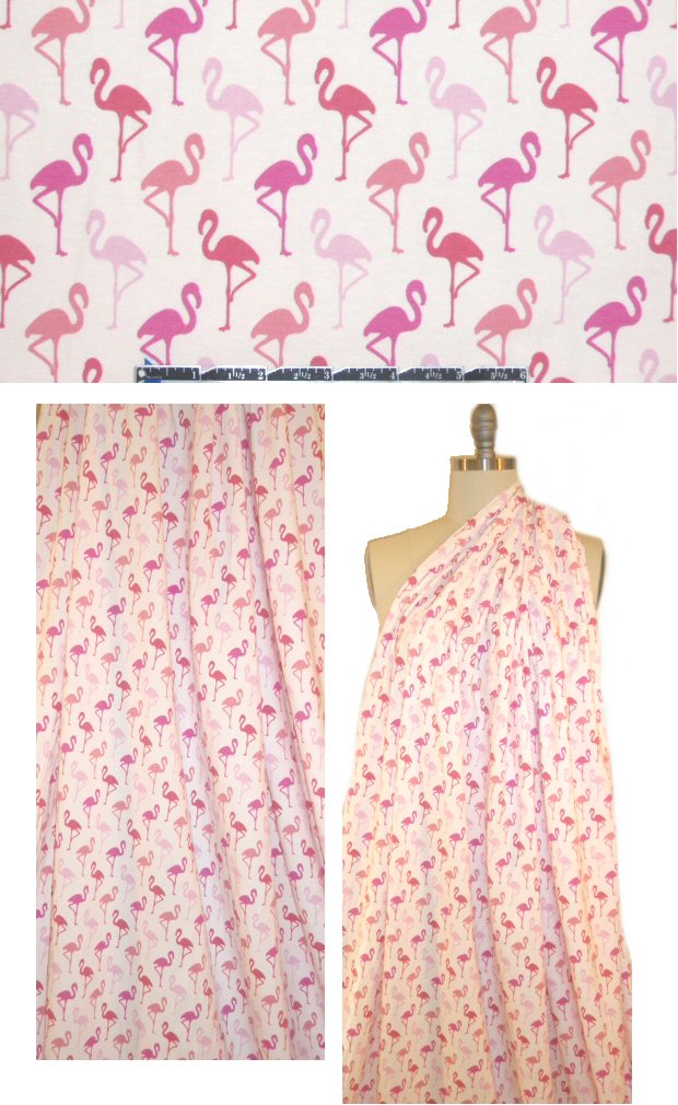 Bedhe@d pink flamingos COTTON/spandex knit 1 yard Minor Flaw