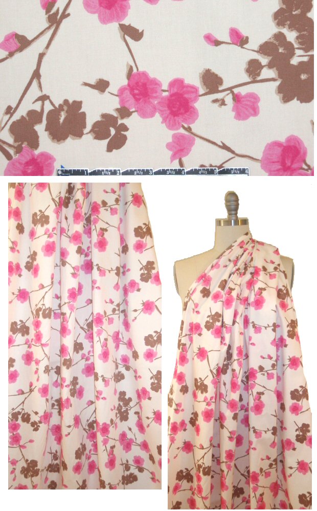 Bedhe@d pink and mocha blossoms COTTON woven