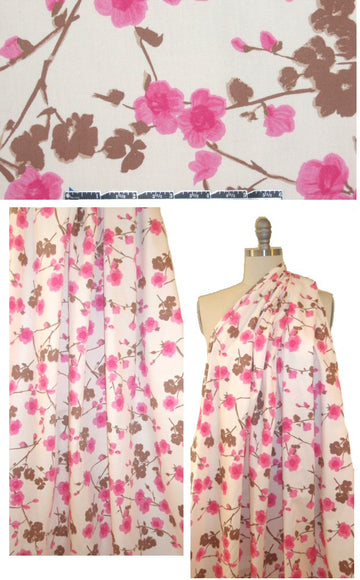 Bedhe@d pink and mocha blossoms COTTON woven