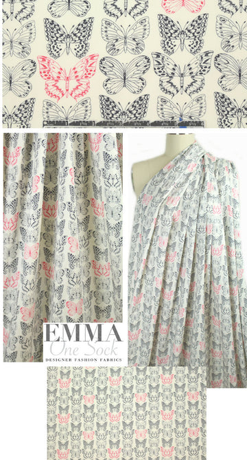 Bedhe@d black/ivory/red butterfly COTTON woven 2 yd