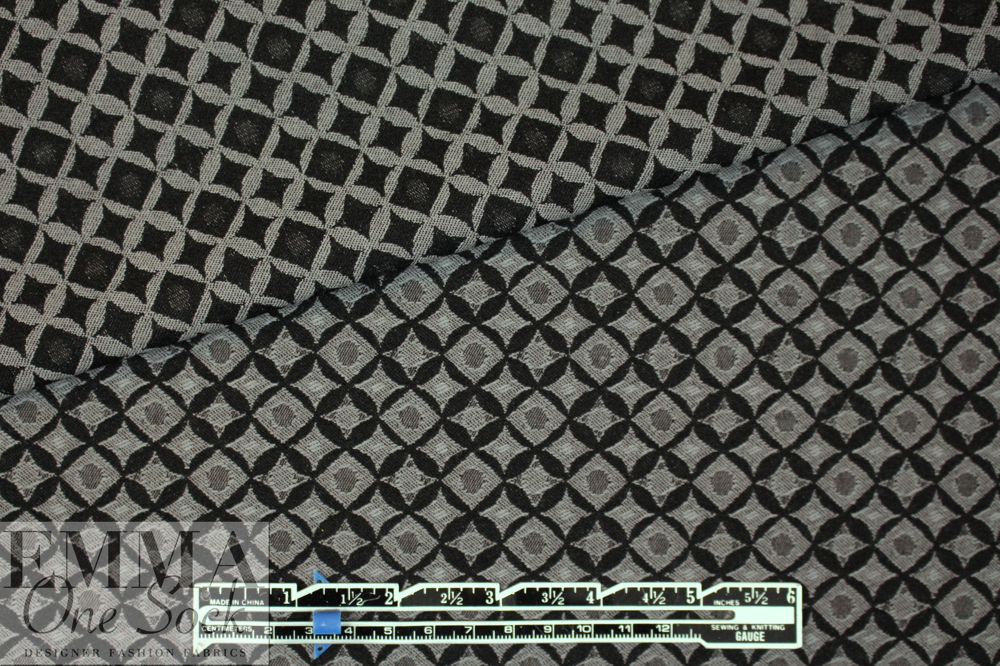 designer black/gray nova graphic bengaline stretch jacquard