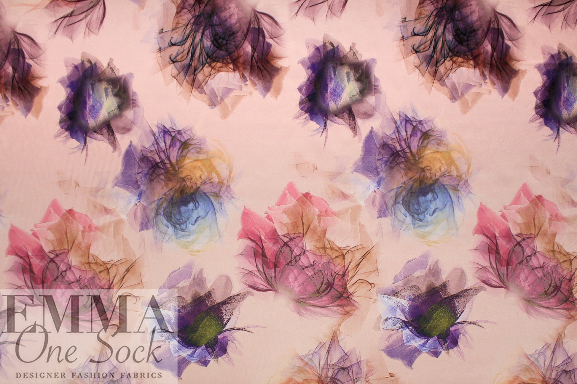 NY designer 'crystal flowers' silk stretch charmeuse .625 yds