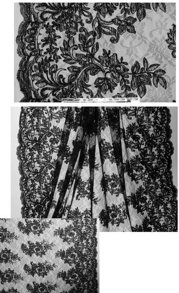 David Meister black 'shadow' reemb. floral lace .75 yds