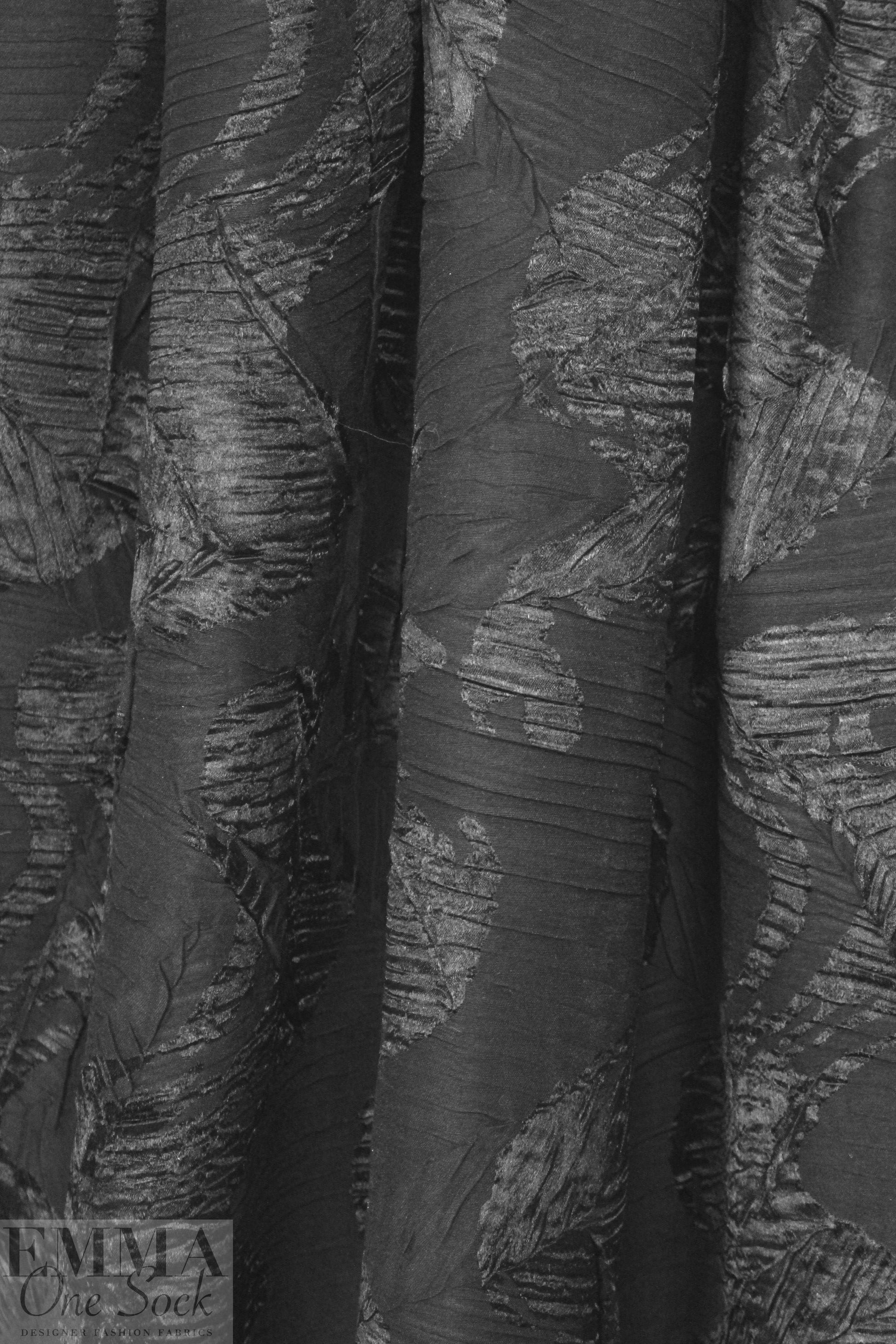 NY designer plisse' textured black on black fancy weave