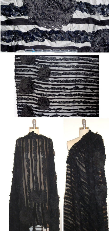famous designer applique ruffle sheer - black