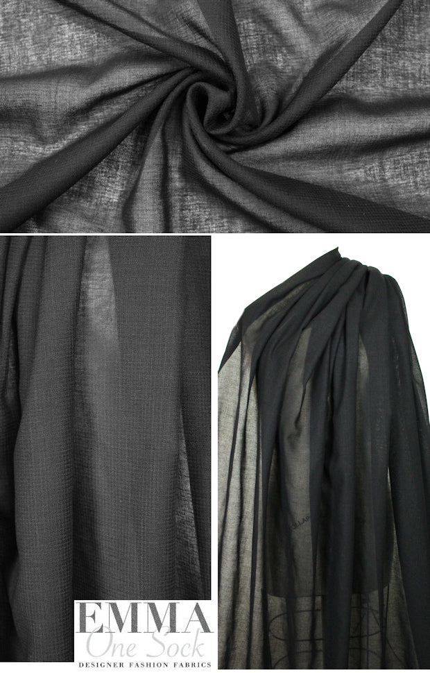 Italian semi-sheer wool grid weave - black 1.125 yds