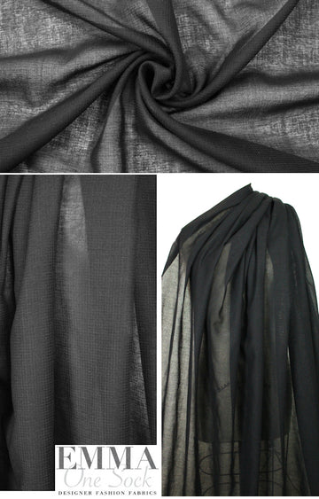 Italian semi-sheer wool grid weave - black 1.75 yd
