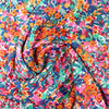 'floral fields' rayon challis, Oeko-Tex cert. - clementine/jade 1.66 yd