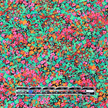 'floral fields' rayon challis, Oeko-Tex cert. - raspberry/jade 1 yard