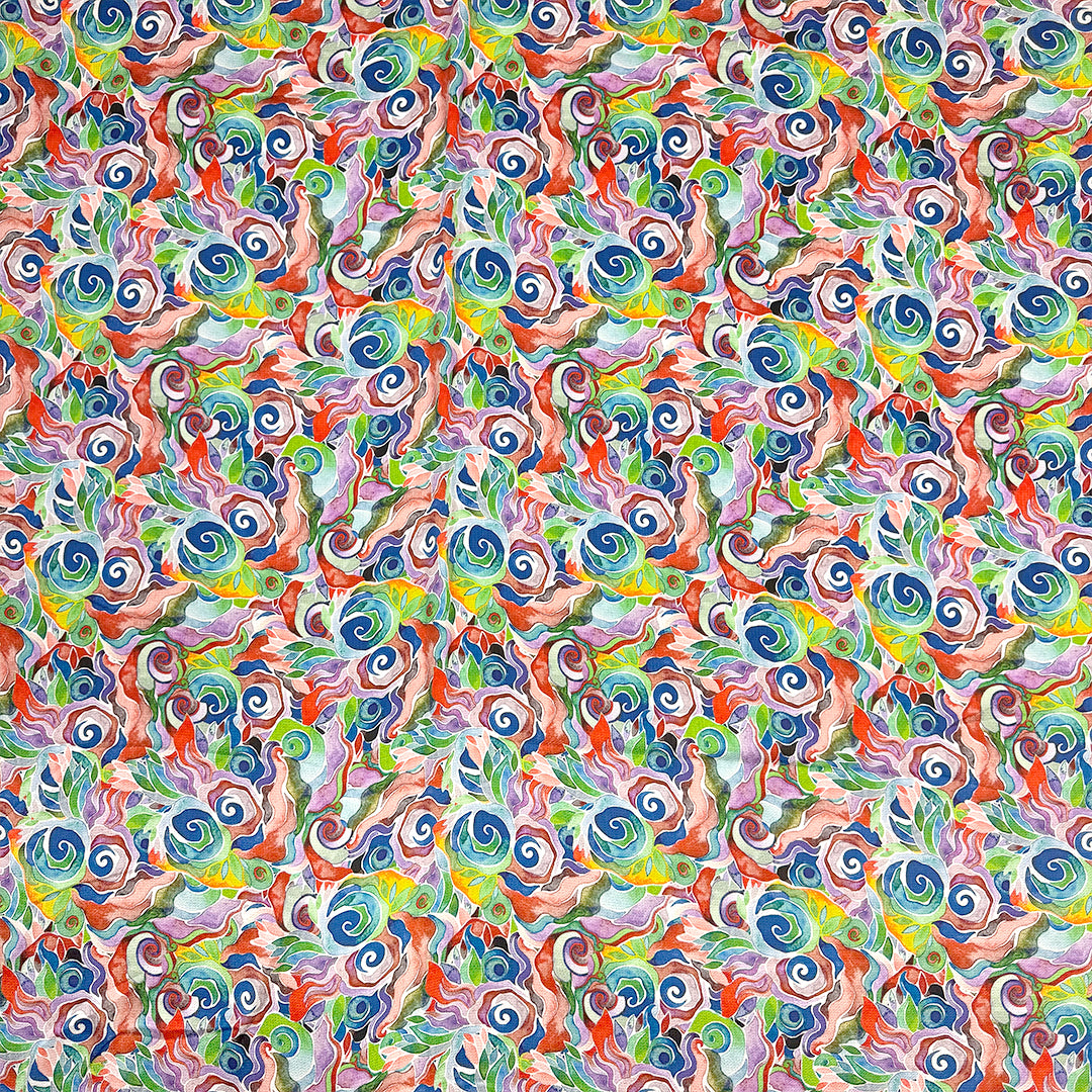 'zephyr' printed hammer-textured 'polysilk' - red multi 1.75 yds