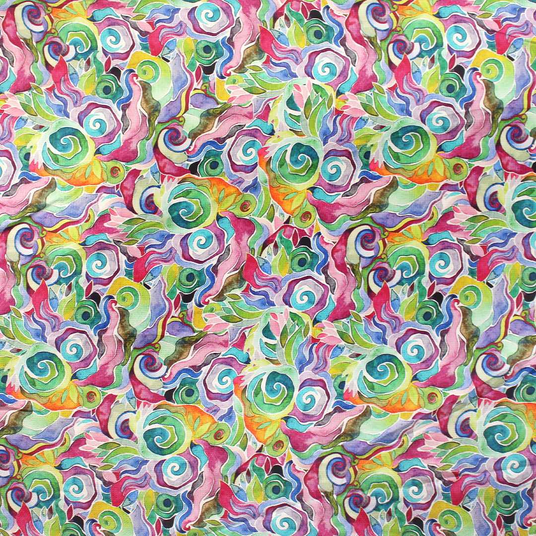'zephyr' printed hammer-textured 'polysilk' - fuchsia multi 1.75 yds