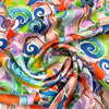 'zephyr' printed hammer-textured 'polysilk' - red multi 1.75 yds