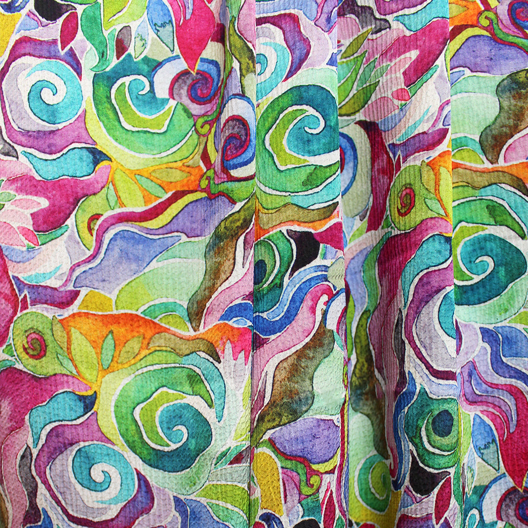 'zephyr' printed hammer-textured 'polysilk' - fuchsia multi 1.125 yds