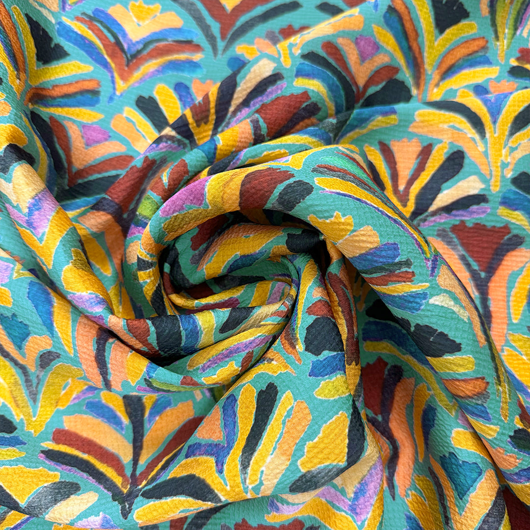 'Grecian flower' printed hammer-textured 'polysilk' 1.9 yds
