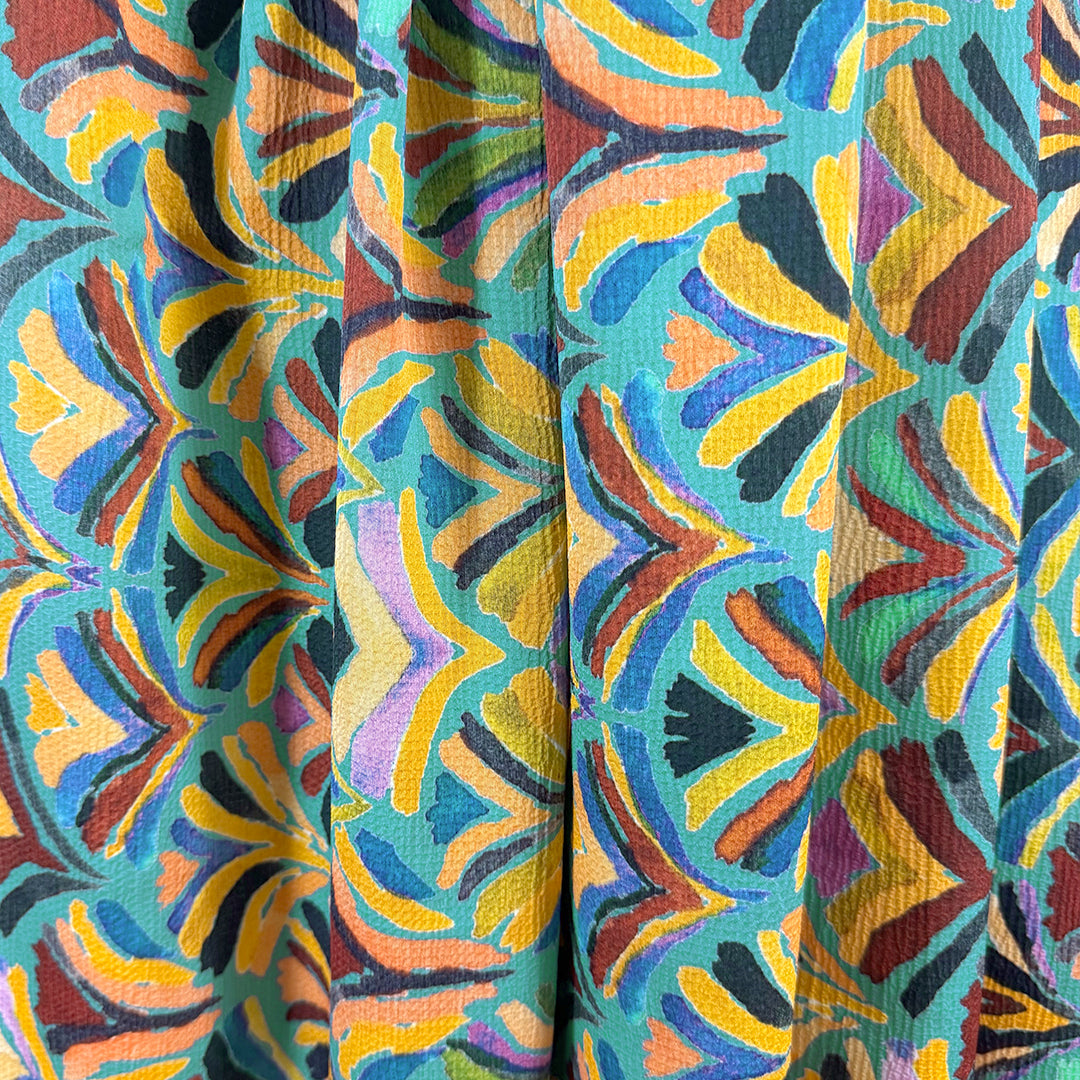 'Grecian flower' printed hammer-textured 'polysilk' 1.25 yds