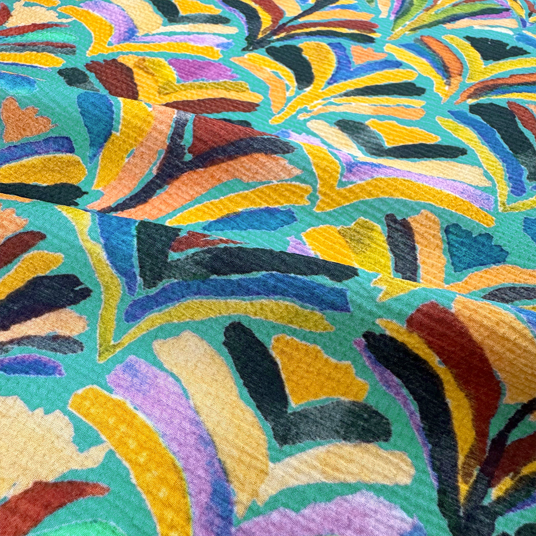 'Grecian flower' printed hammer-textured 'polysilk' 1.9 yds