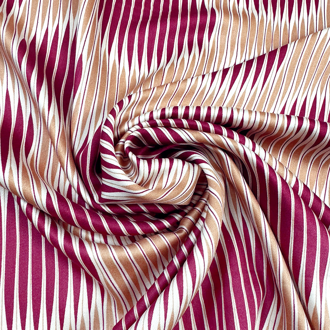 Italian 'good vibrations' viscose challis woven - sangria/tan 2.25 yd