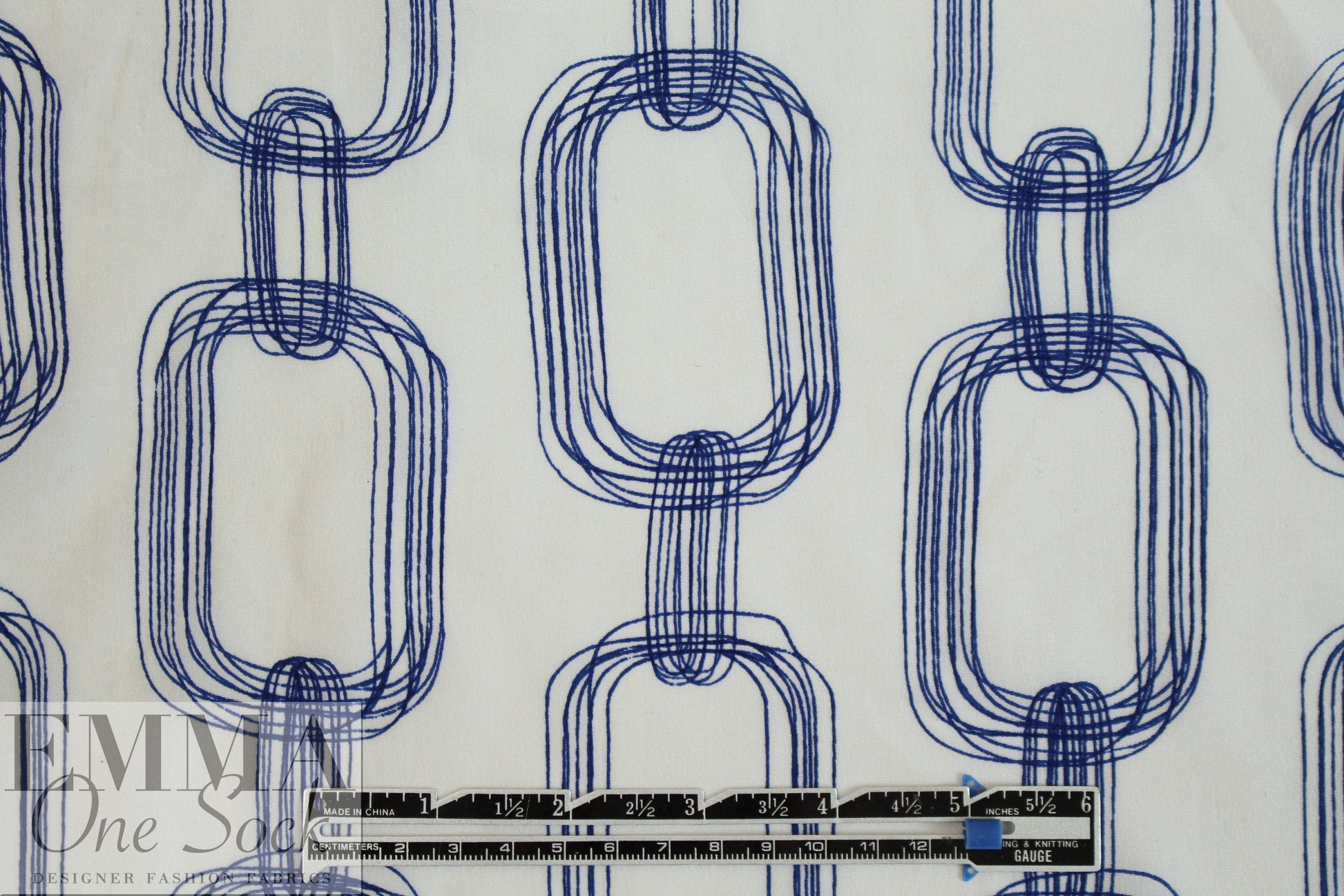 NY designer silk crepe de chine - navy chains