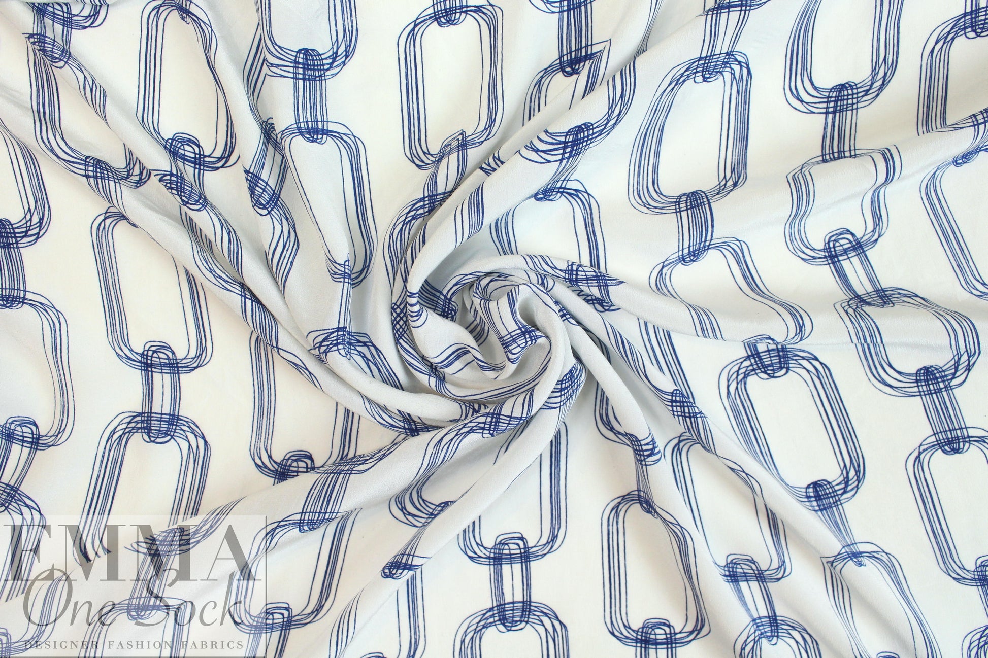 NY designer silk crepe de chine - navy chains