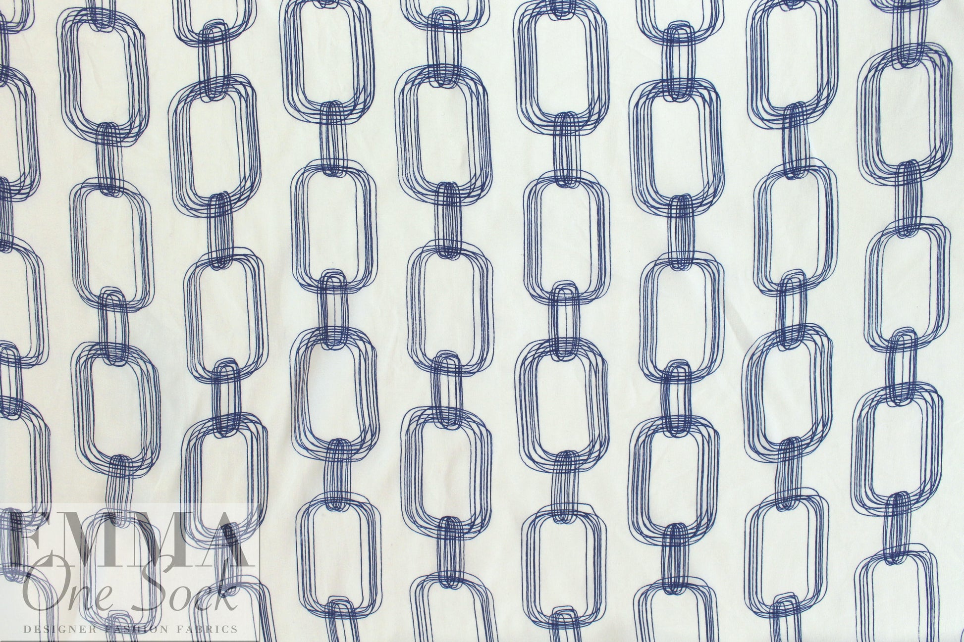 NY designer silk crepe de chine - navy chains
