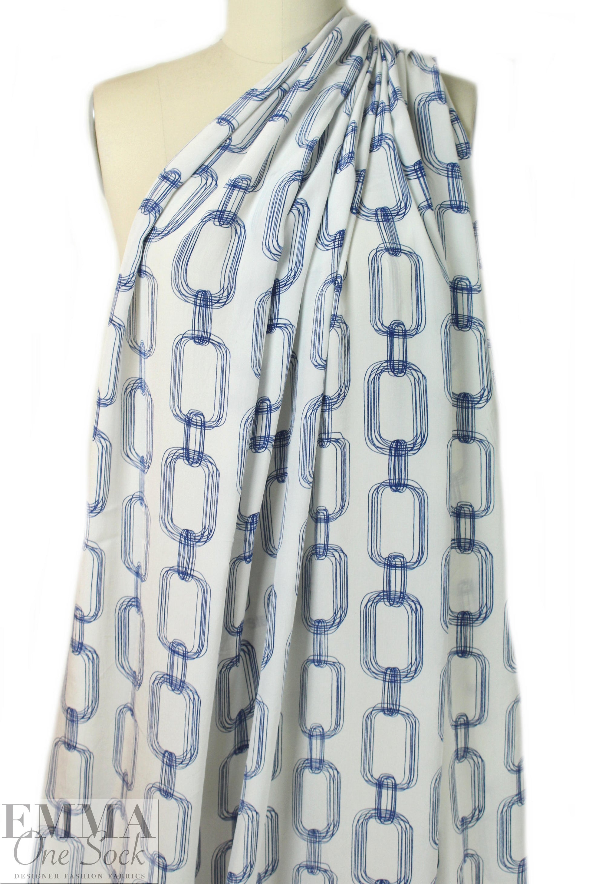 NY designer silk crepe de chine - navy chains