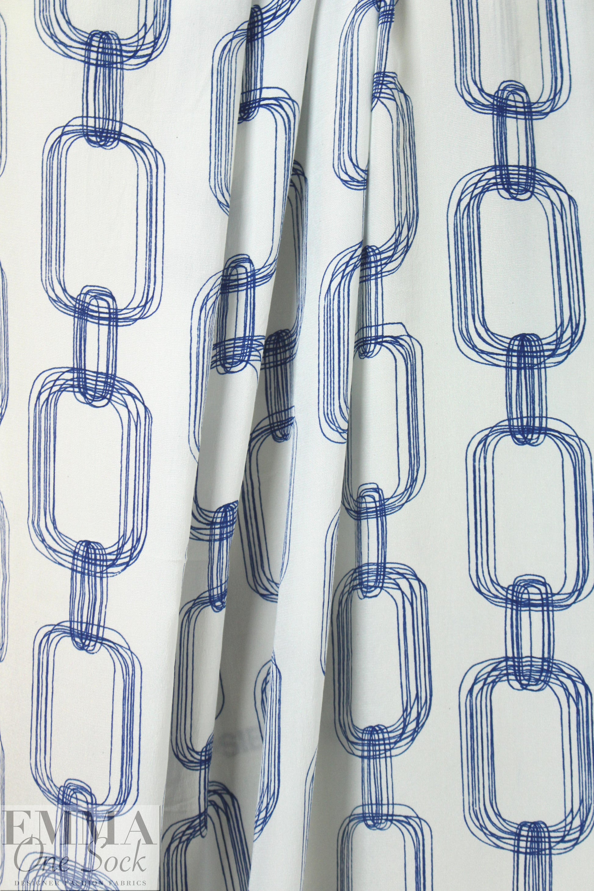 NY designer silk crepe de chine - navy chains