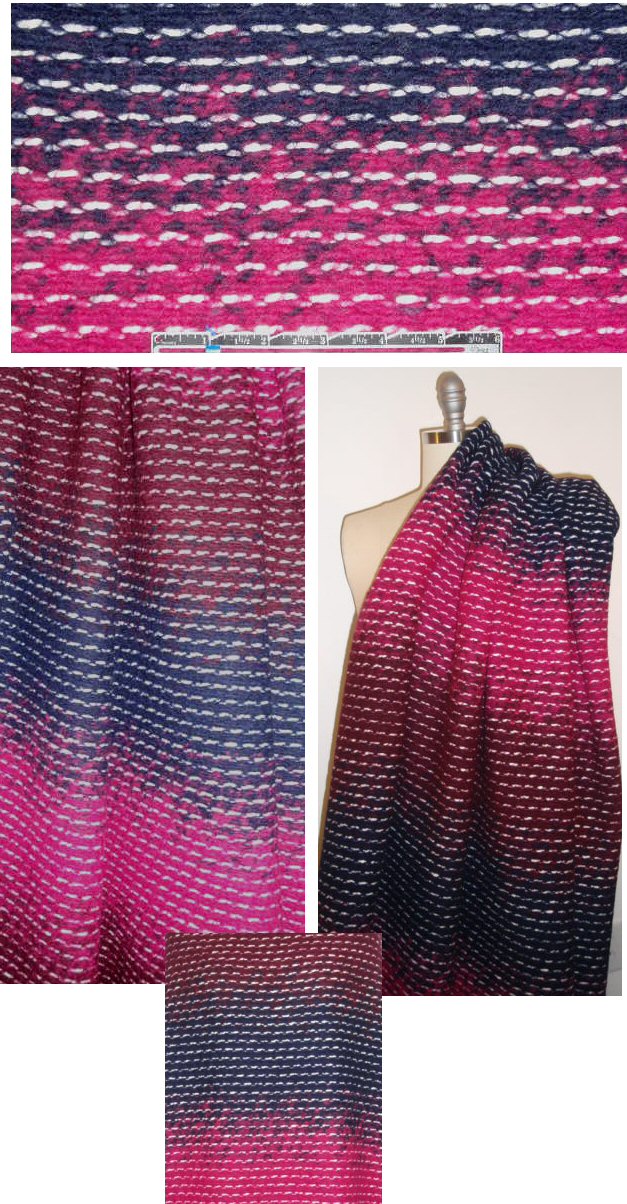 Italian chevron ombre' textured wool - fuschia/navy 1.33 yds