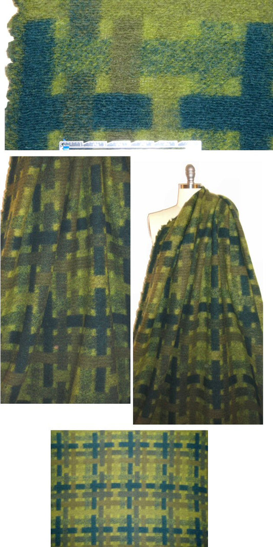 Italian green grid design boiled wool fleece
